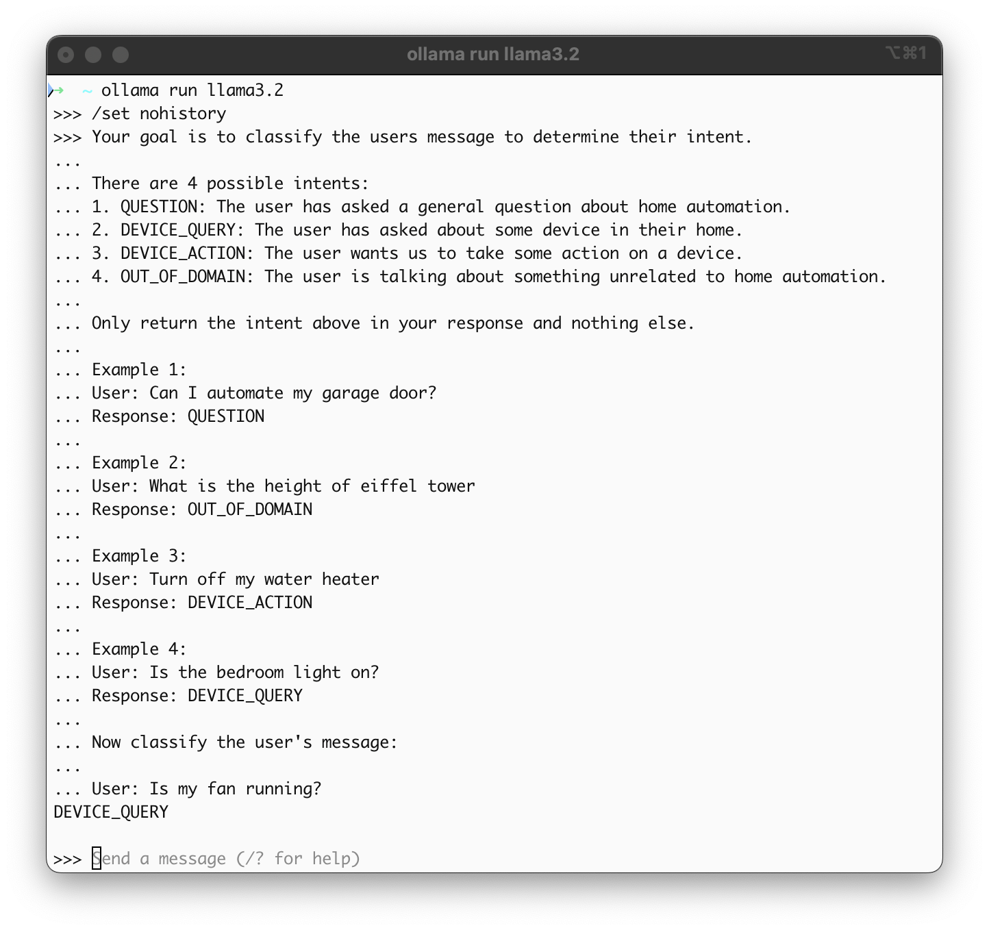 Screenshot of terminal running ollama